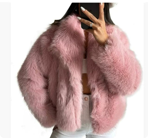 Manteau Hiver en Peluche Épais et Doux à Revers, Veste Longue Décontractée à Manches Longues pour Femmes