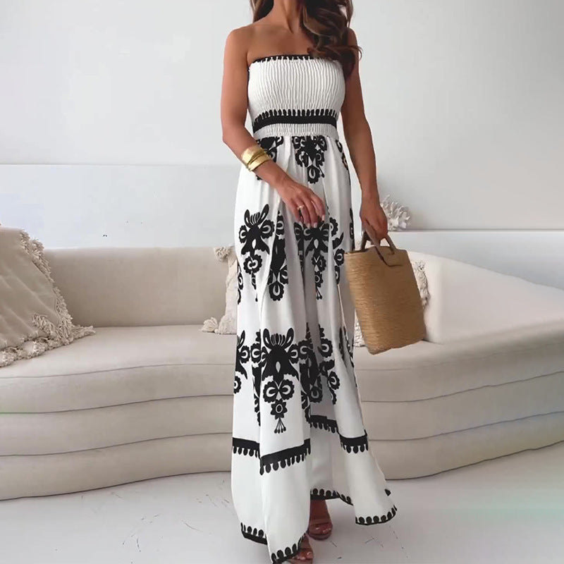 Combinaison pantalon bustier à imprimé et épaules dénudées