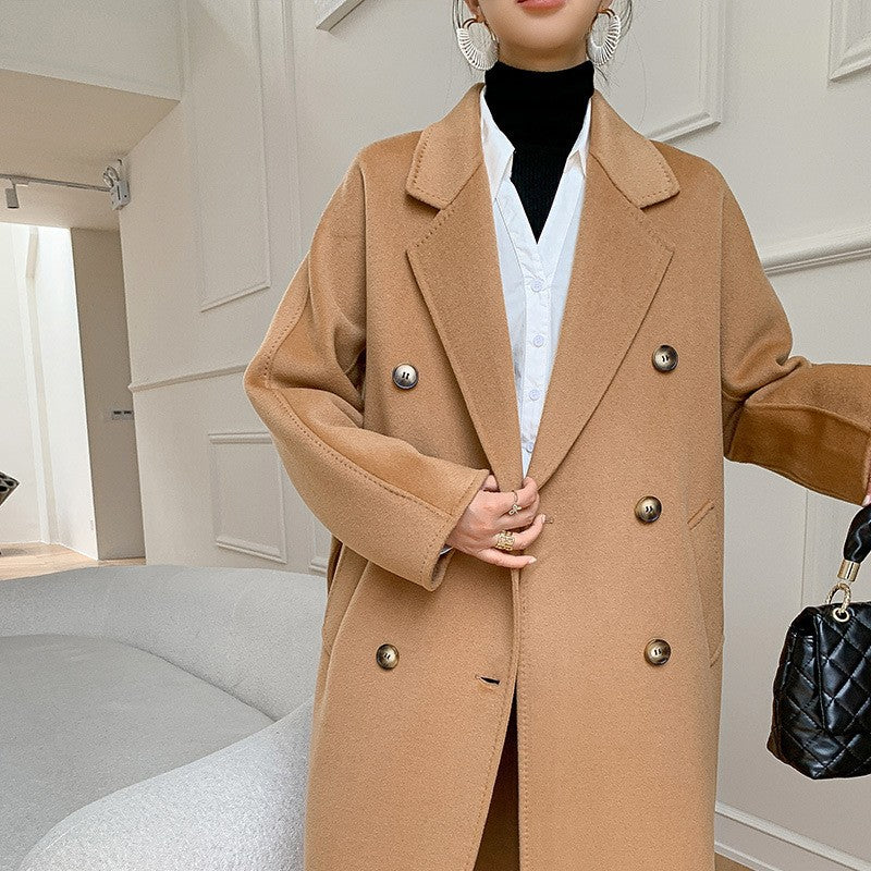 Women's Wool Suit Collar Reversible Tweed Coat - Fashionable & Versatile