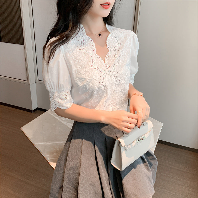 Summer Temperament Design Minority Bubble Sleeve Shirt