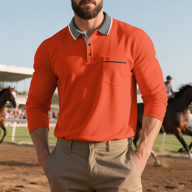 Men's Long-Sleeve Polo Shirt for Spring and Autumn