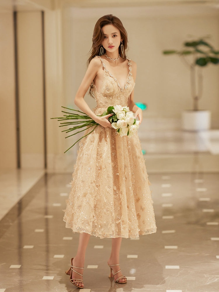 Robe de cocktail à bretelles en cristal et paillettes pour femme, idéale pour anniversaire et fiançailles