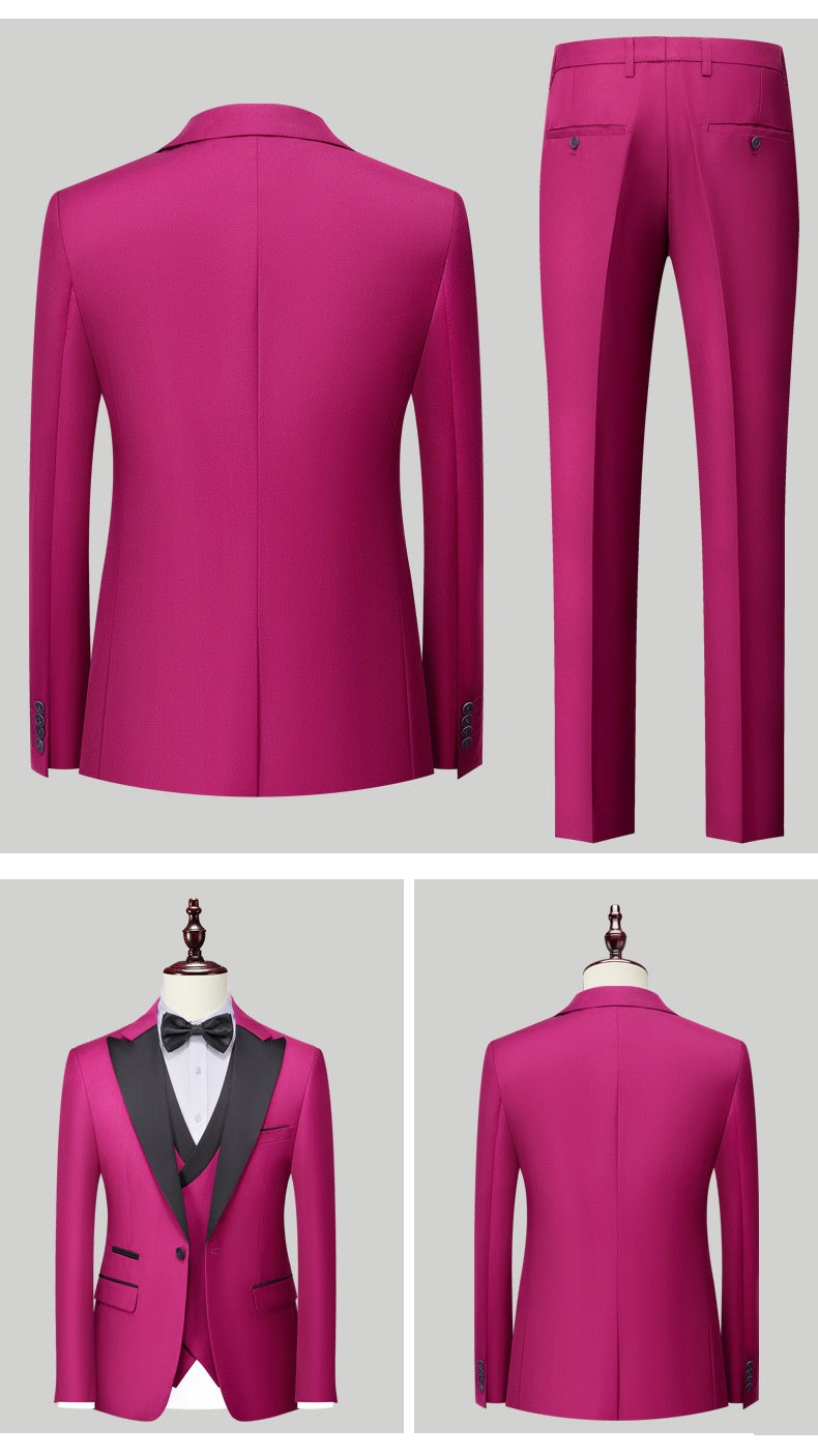 Men's Slim-Fit Three-Piece Cotton Blend Suit