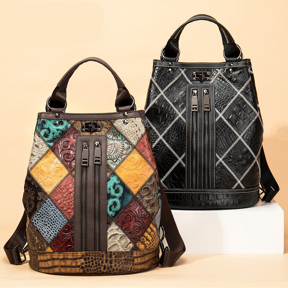Ladies Leather Ethnic National Style Backpack