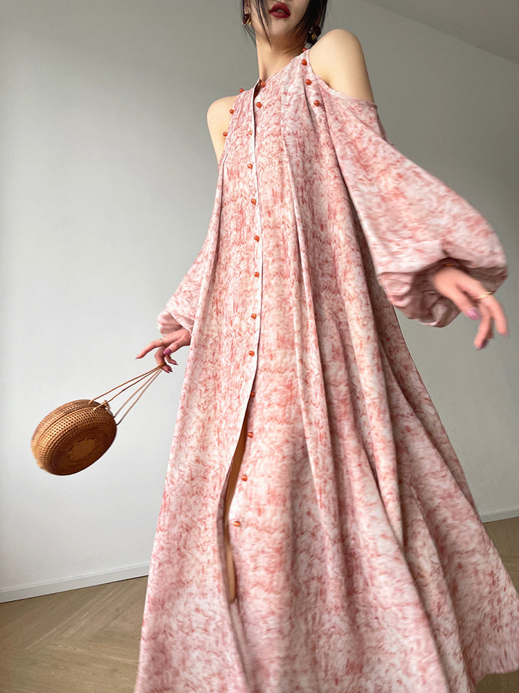 French Ink Summer Dress for Women in Late Court Red Polyester Fiber