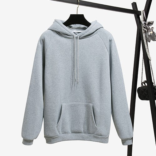 Pure Color Plus Velvet Padded Hooded Sweater