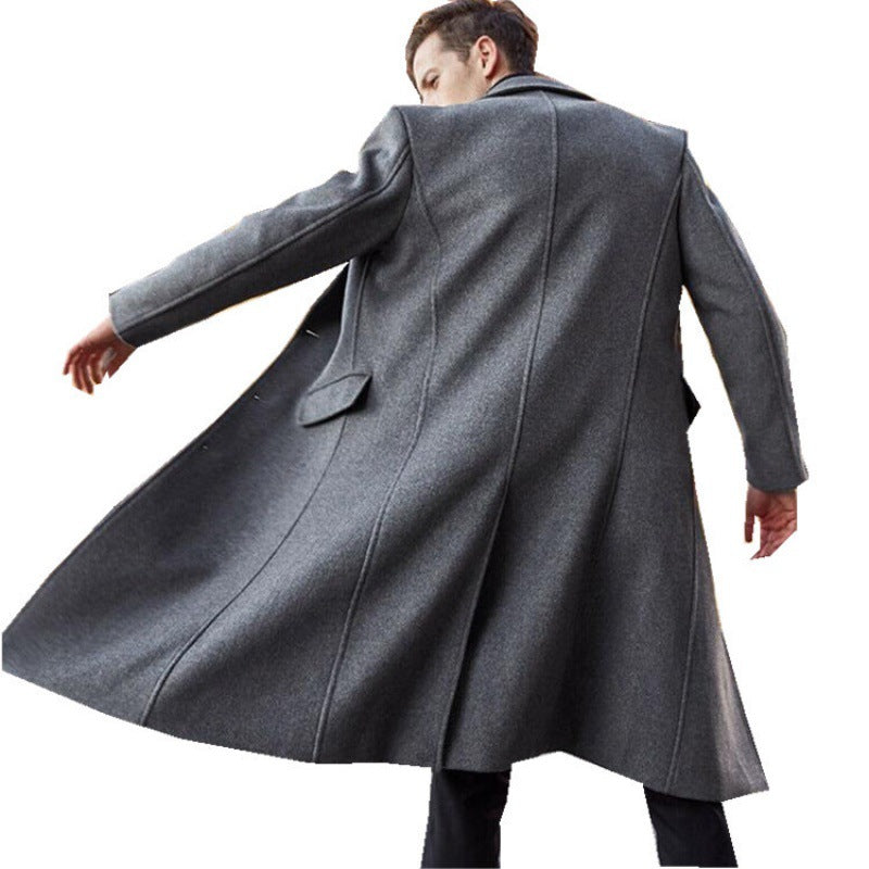 Manteau long trench homme en laine de couleur unie