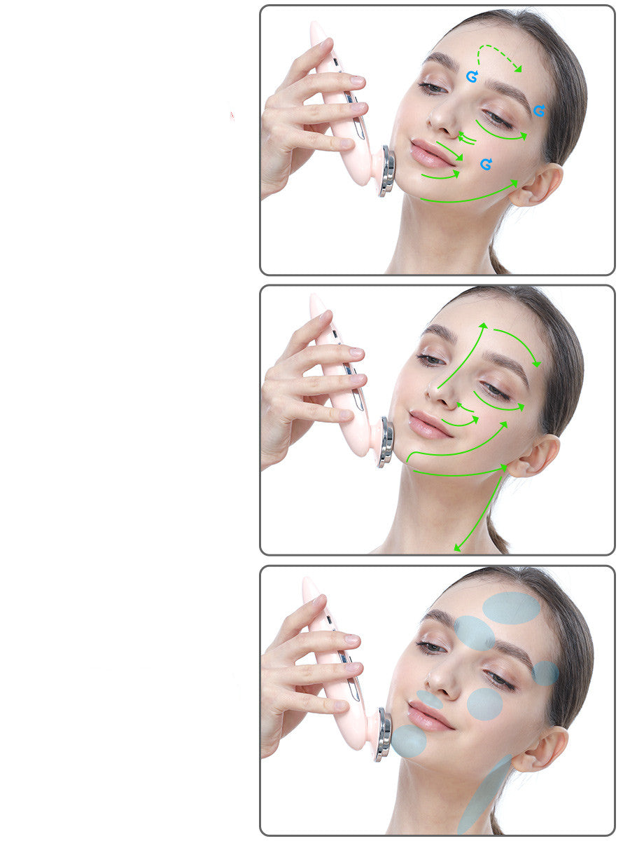 Facial Pore Cleansing Massager with Red Light Therapy and V Face Lifting - Pink & White, 173mm