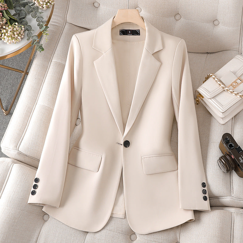 Women's Short Spring Casual Temperament Suit Top in Black, Brown, Creamy-White