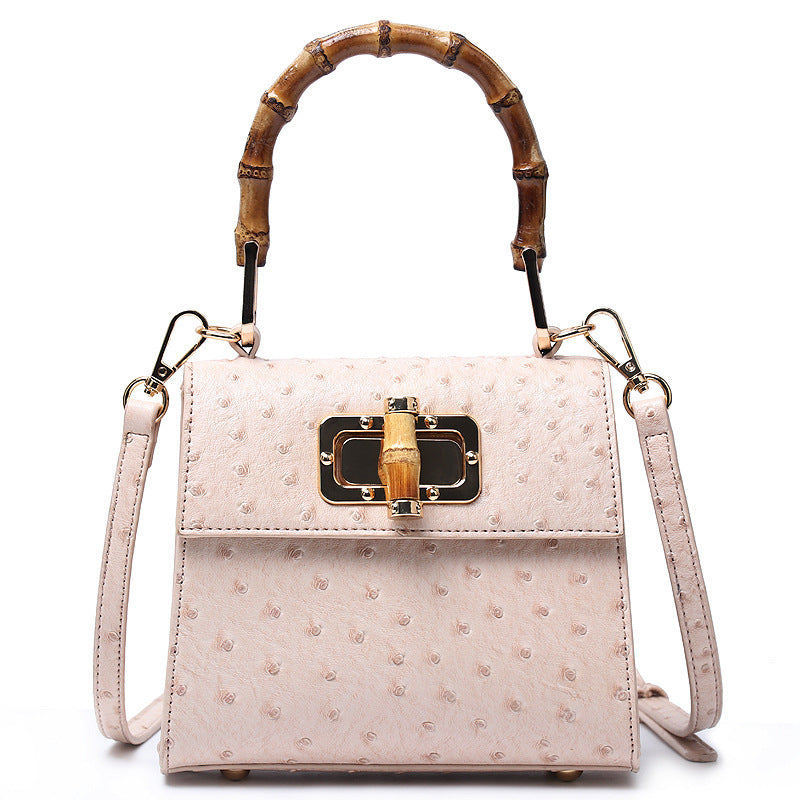 Trapezoid Bamboo PU Handbag with Lock – Portable Crossbody Shoulder Bag 18x8.5x16x11.5cm