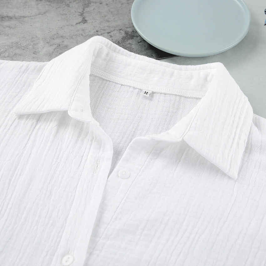 طقم بنطلون نسائي قطعتين أبيض قطن بأكمام طويلة S-XL