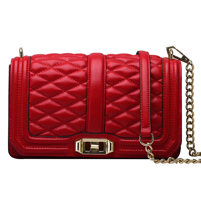Women's Rhombic Chain Shoulder Bag Crossbody Plaid Cowhide