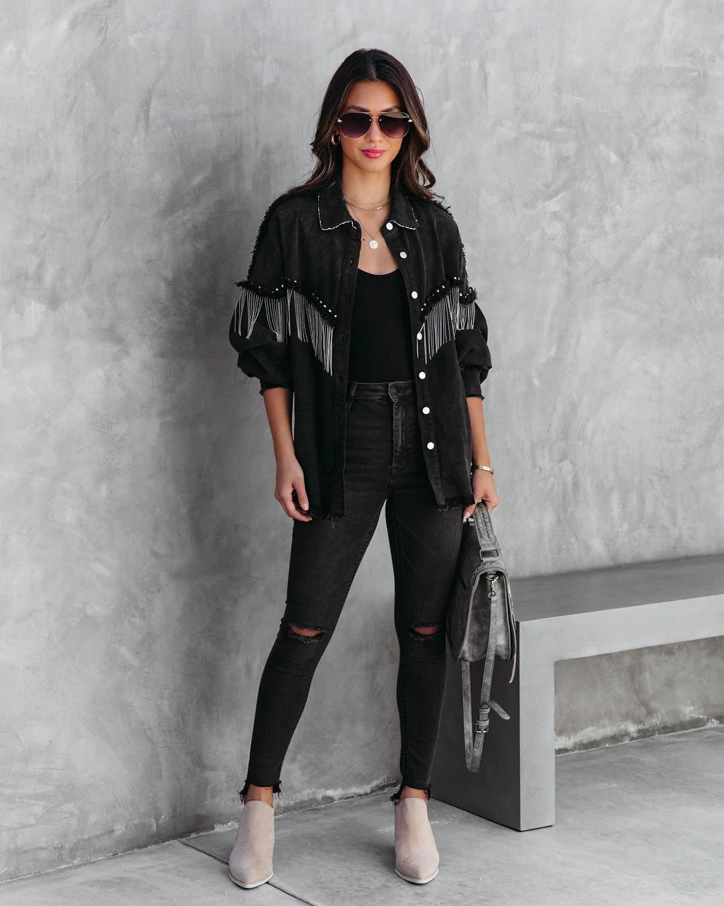 Heavy Industry Chain Rivet Single-Breasted Street Fashion Coat