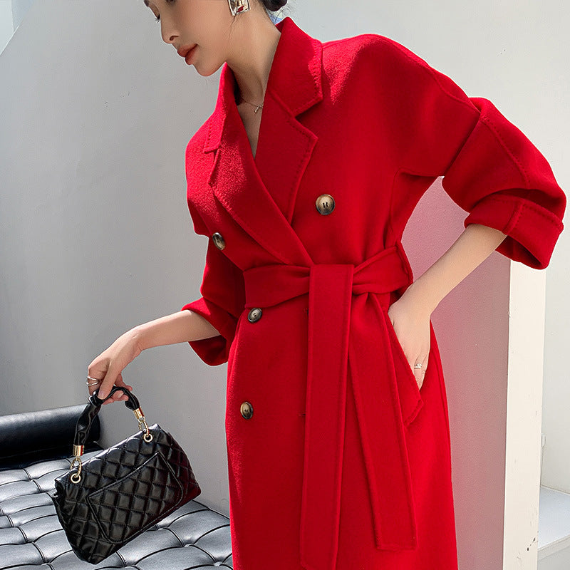 Women's Wool Suit Collar Reversible Tweed Coat - Fashionable & Versatile