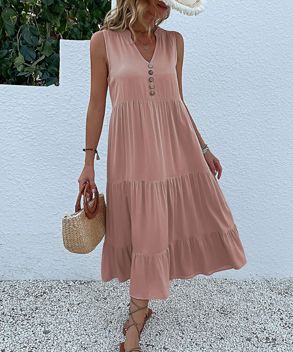 Sleeveless Loose Cotton Sundress Mid-Length Solid Colors