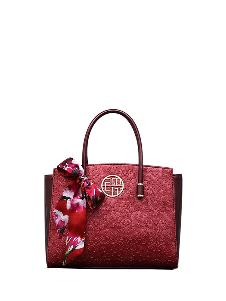 Practical Red PU Embossed Zipper Bag with Gift Box