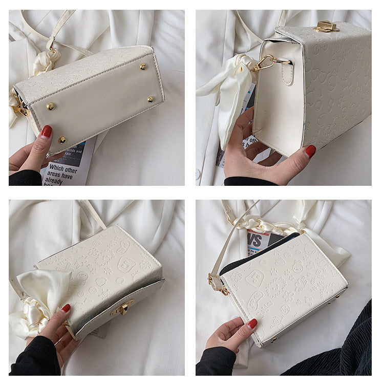 Silk Embossed Square Lock Messenger Shoulder Bag for Women