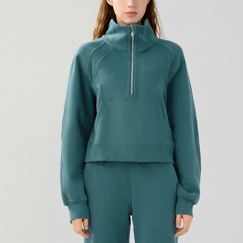 Women's Half-Zip High Collar Warm Fleece Pullover Sweater