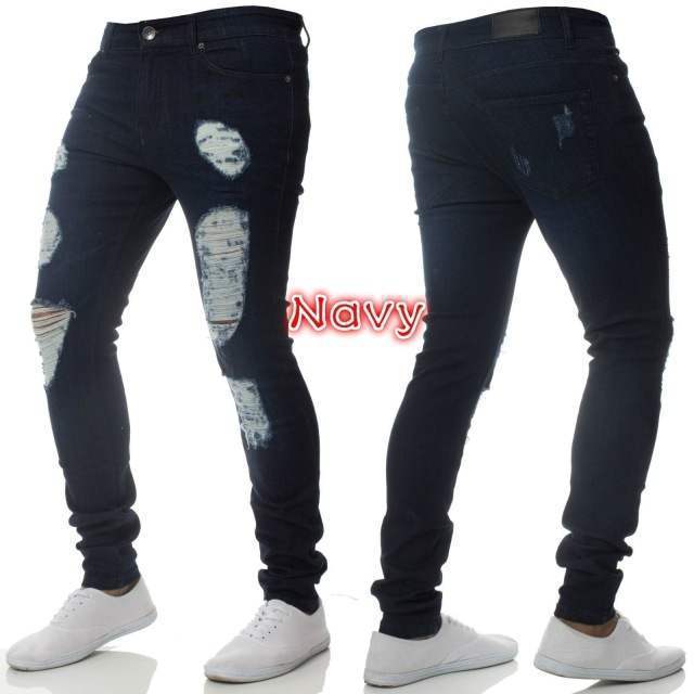 Pantalon Jean Homme Gris Bleu Coupe Droite Grande Taille Printemps