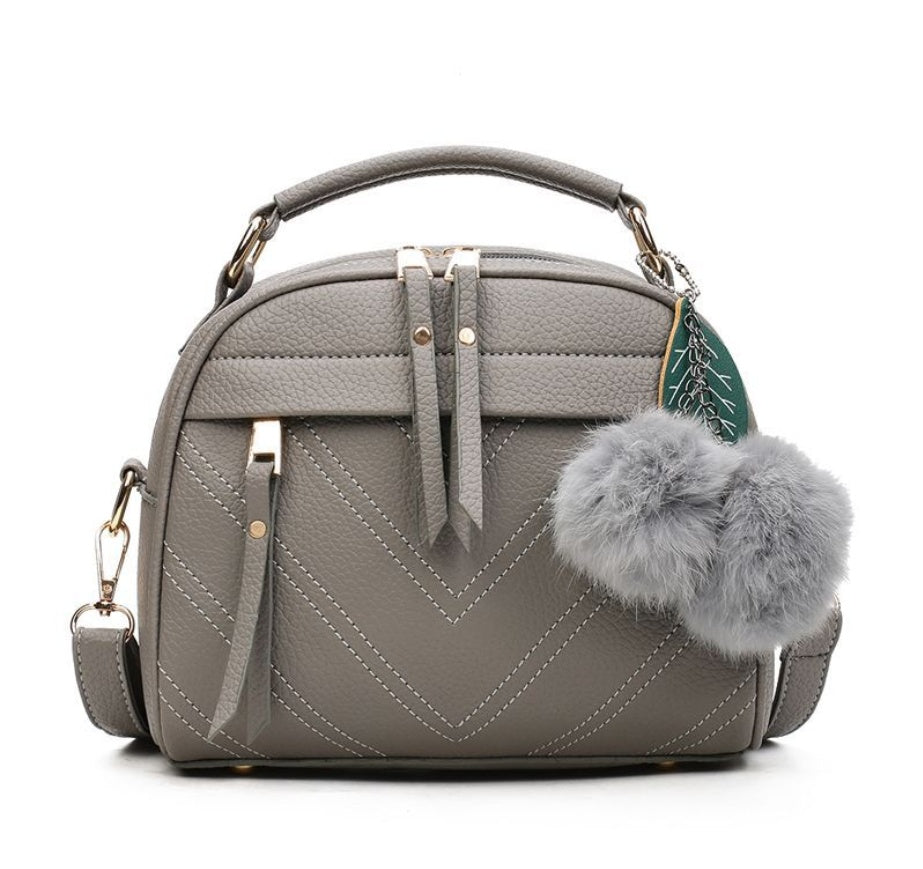 Large PU Leather Shoulder Bag with Hair Ball Pendant and Telescopic Handle, 5 Inch, Multiple Colors