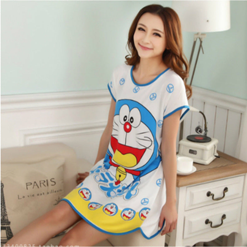 Chemise de nuit d'été pour femme en soie de lait imprimée dessin animé