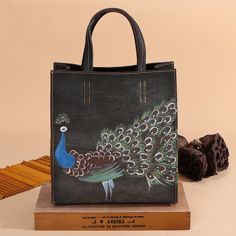 Sac à main vintage en cuir pour femme, 26,5x29x12cm en cuir de vachette