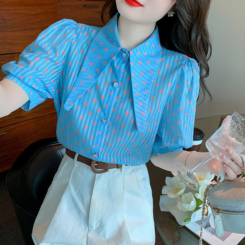 French Style Retro Puff Sleeve Women's Short Sleeve Shirt Summer Design