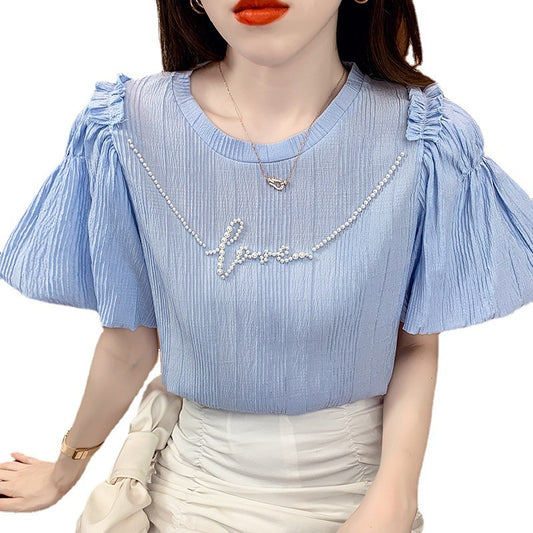 Top Puff Sleeve Solid Color Short-sleeved Shirt