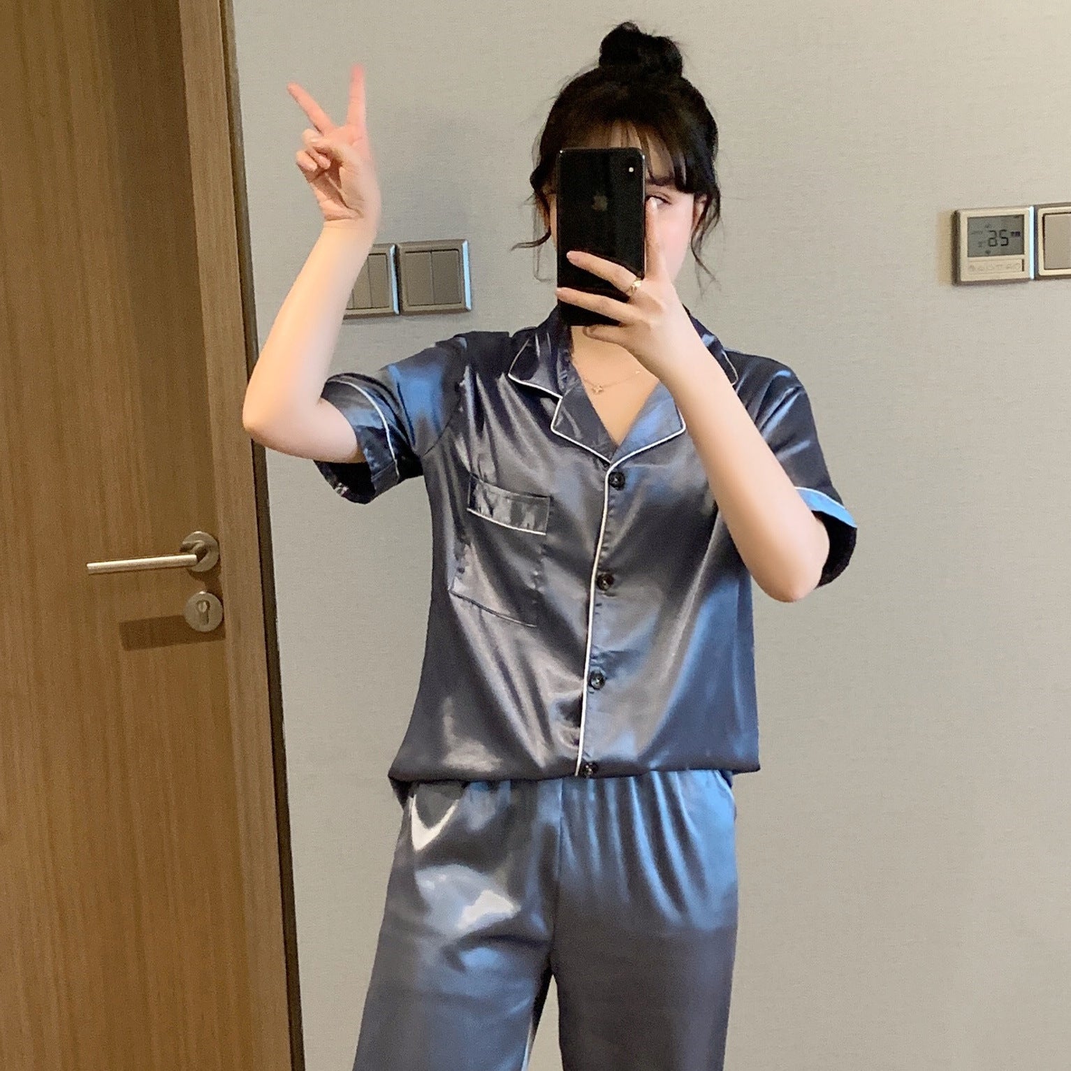 Summer Cardigan Ice Silk Pajamas in Multiple Colors and Sizes