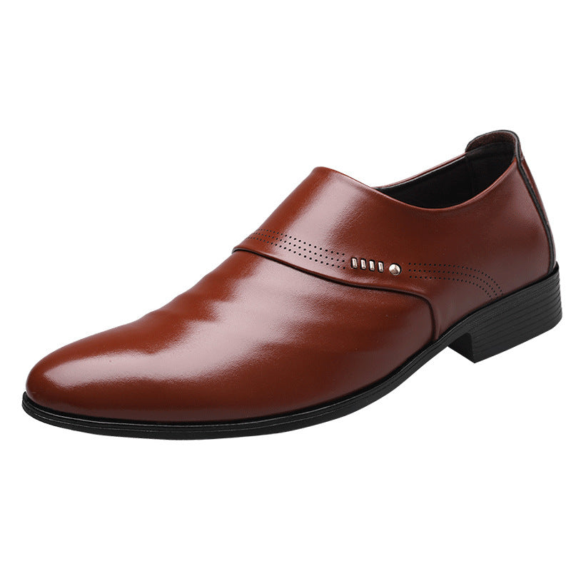 Men's Casual Pointed Toe Leather Shoes with Elastic Band