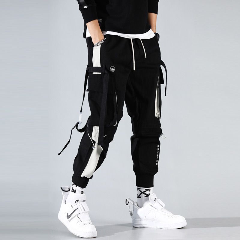 Harlan Black Cargo Pants With Streamers and Small Feet