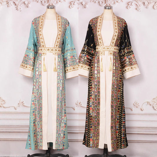 Arabian Women's Traditional Robe Sequin Tassel Evening Gown Dress