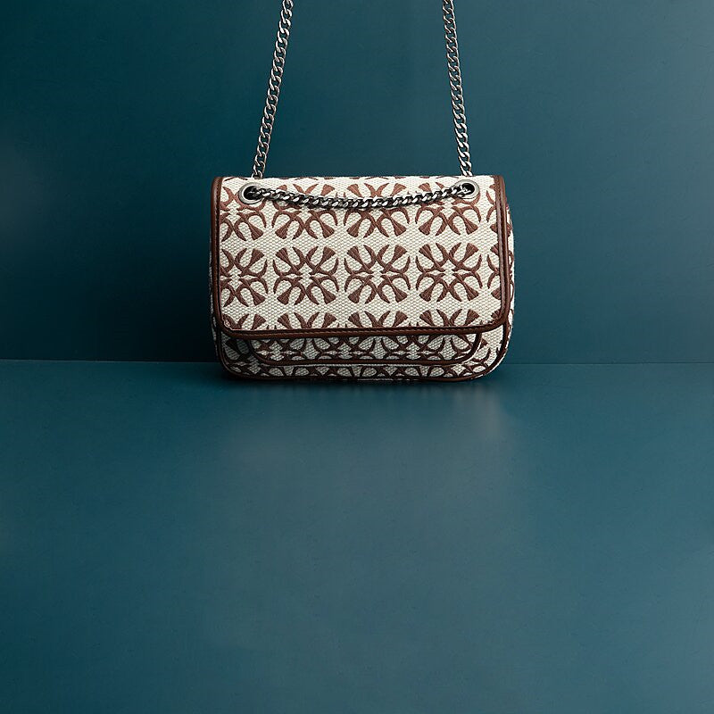Sac bandoulière double chaîne en cuir de vachette de haute qualité 25cm