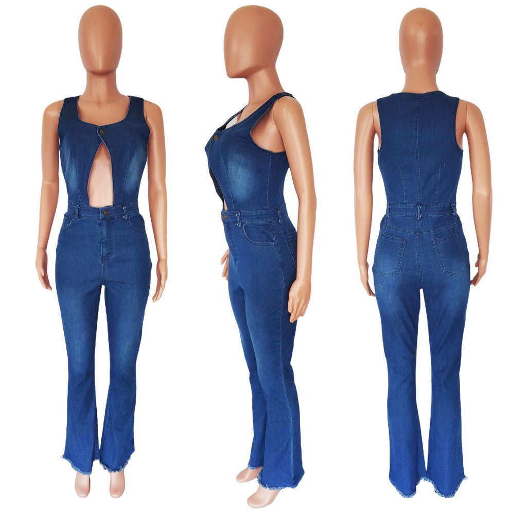 Ins Internet Celebrity Denim Blue Slim Fit Slimming Jumpsuit