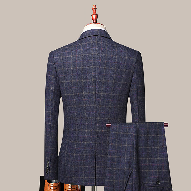 Men's Slim-Fit Three-Piece Wedding Suit in Blue, Navy, Black, Gray