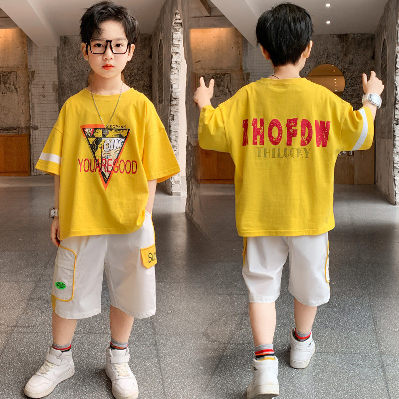 Boys Summer Short-Sleeve Cotton Two-Piece Suit
