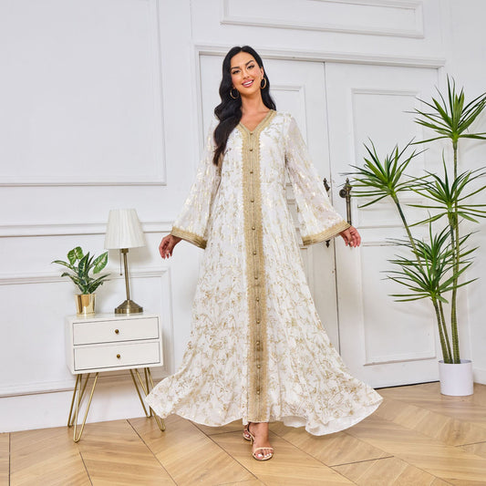 Robe de soirée arabe à bas ornée de fleurs et de bronzer