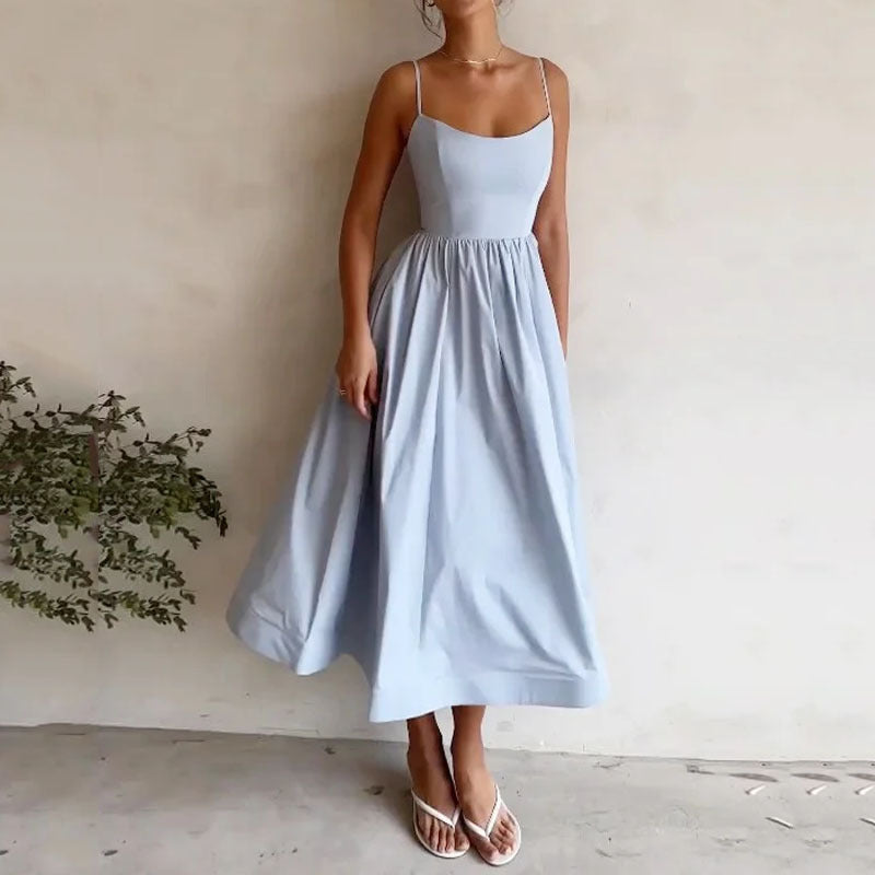 Robe à Bretelles Unie, Douce et Sexy pour Femme en Rose, Blanc, Violet