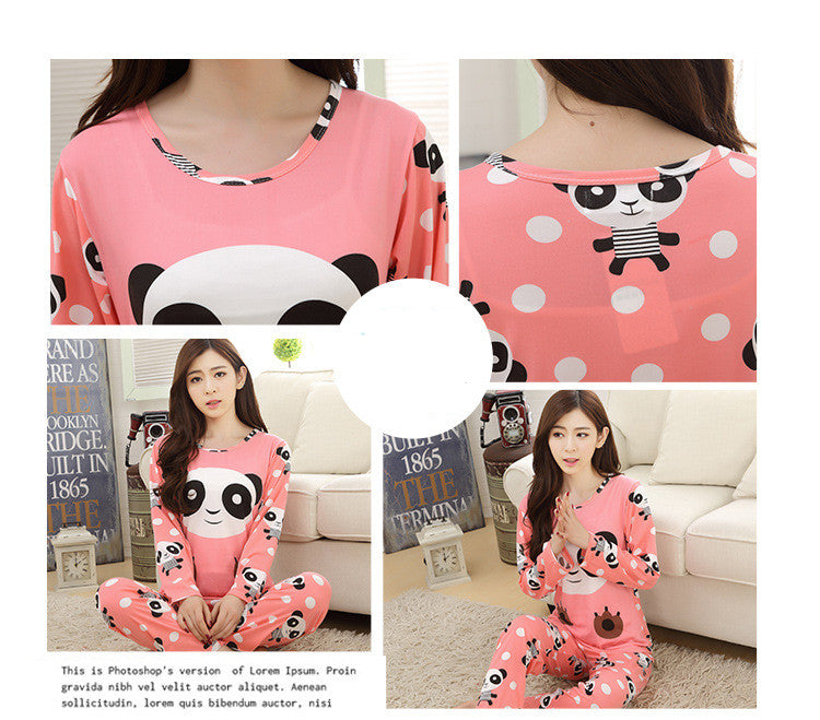 Ensemble pyjama à manches longues en soie de lait pour femme avec dessin de panda