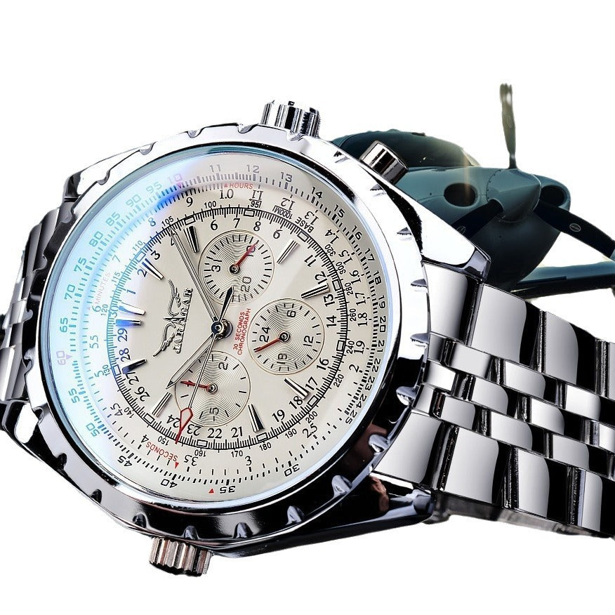Montre décontractée multifonction mécanique à grand cadran pour hommes