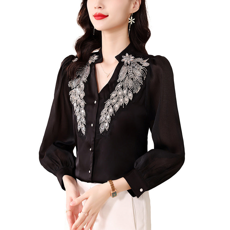 Slim Fit High-Class Cardigan Shirt with Long Sleeves and Stand Collar