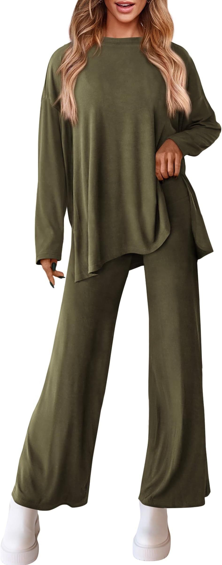 Women's Knitted Casual Solid Color Suit with Pants