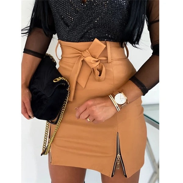 Jupe en cuir taille haute pour femme