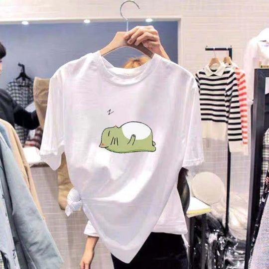 Loose Cotton Cartoon Print Pullover Top