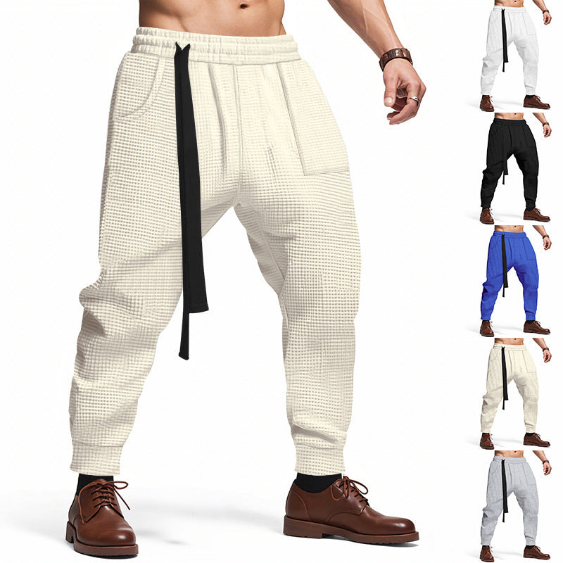 Men's Casual Pants Solid Waffle Male Hip Hop Streetwear Track Pants