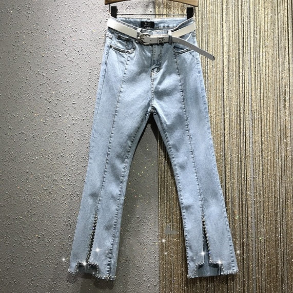 Split Pencil Jeans Polyester Fiber