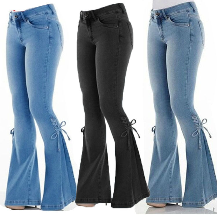 Ladies Mid-Waist Stretch Denim Jeans Trousers