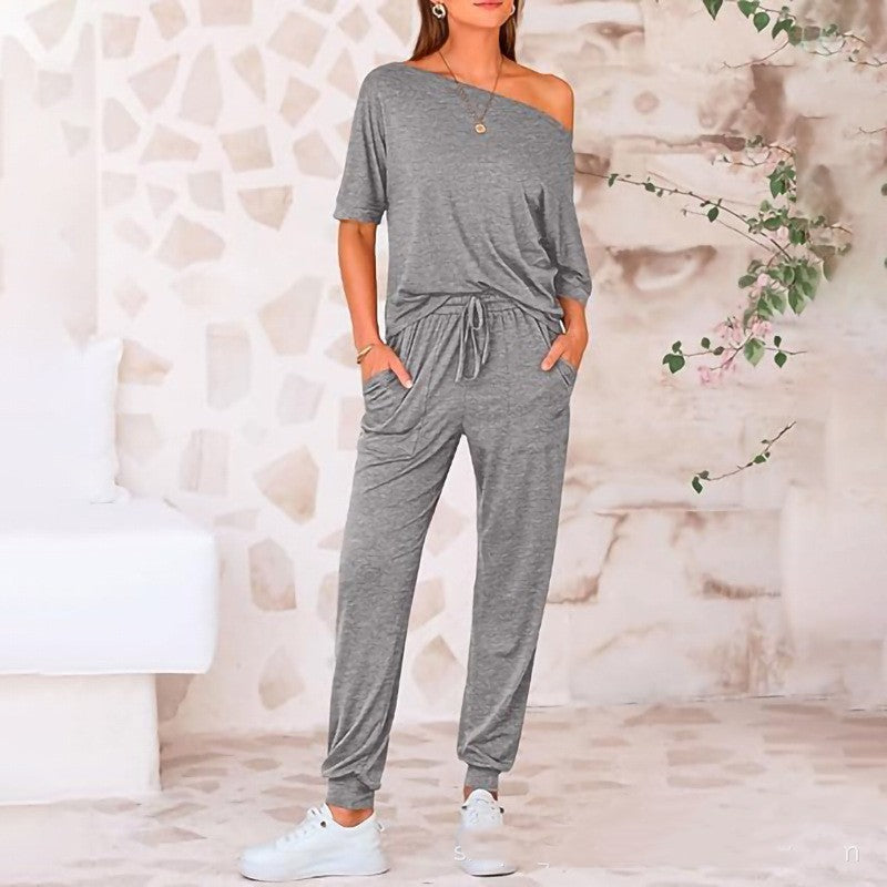 Oblique Shoulder Five-point Pants Solid Color Trousers Suit