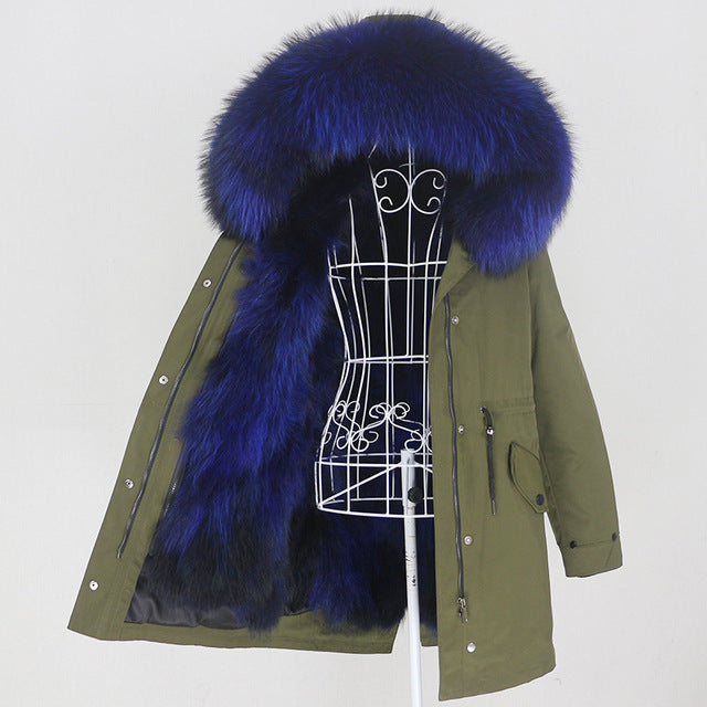 Women’s Winter Long Parka Coat with Real Fur Natural