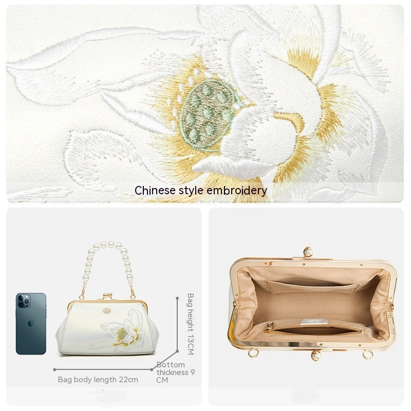 Hand-Embroidered Cowhide Clutch Bag for Han Chinese Clothing
